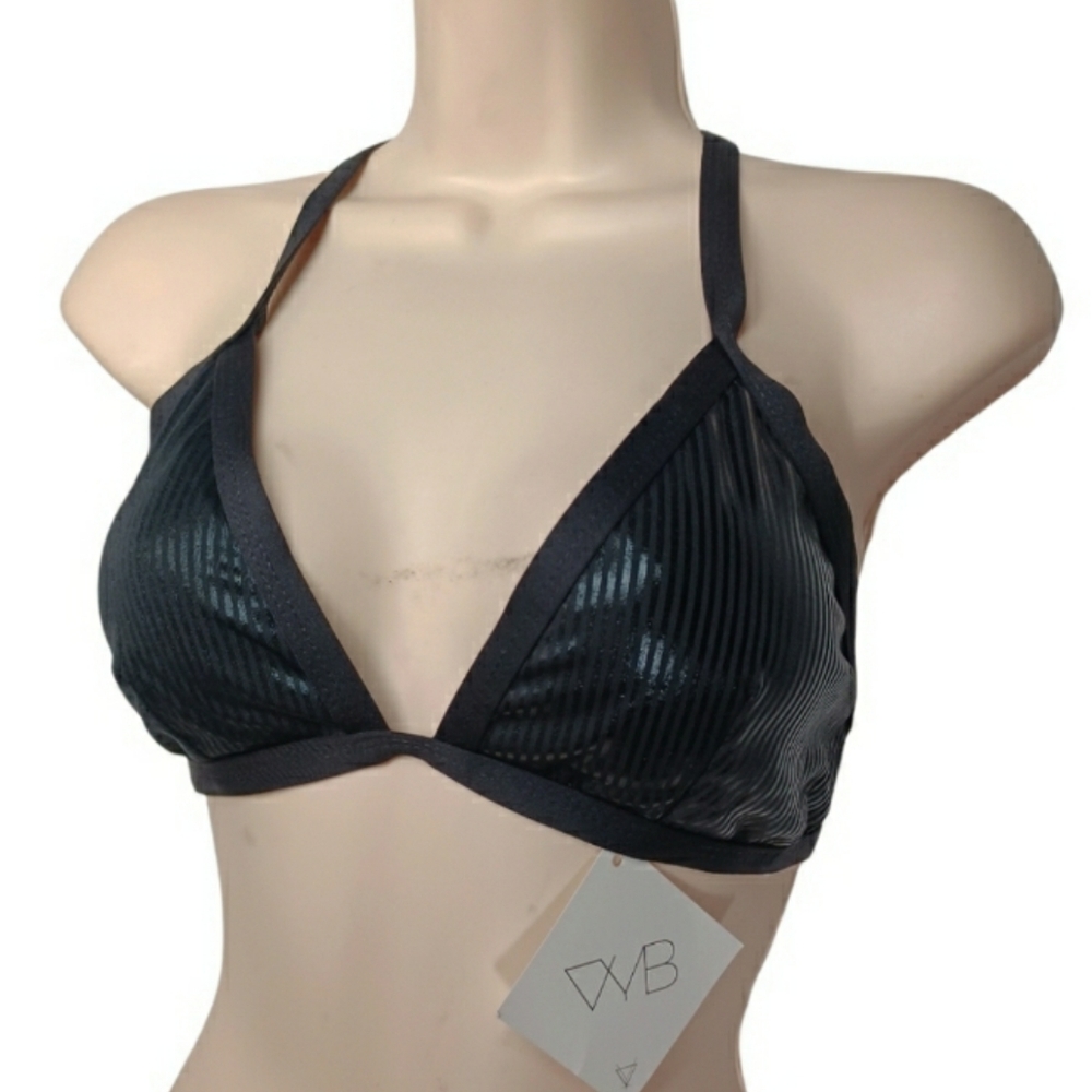 VICIOUS YOUNG BABES Glaze Black Fixed Tri Bikini Bralette Large NWT
